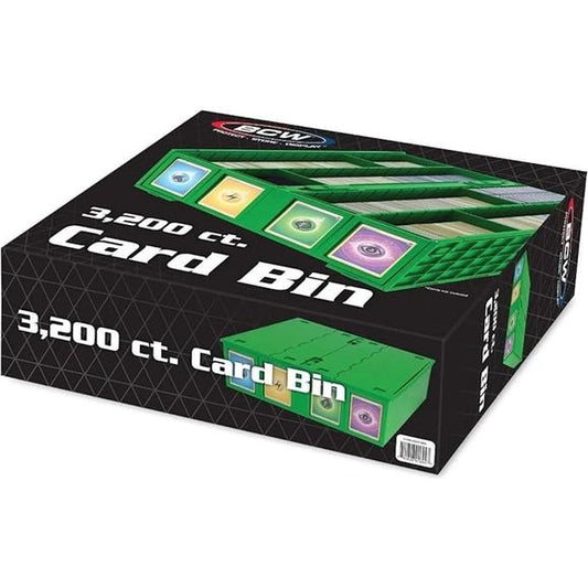 The BCW Card Bin is a premium version of the cardboard, 4-row Monster Box. Instead of corrugated cardboard, Card Bins are made from durable, acid-free plastic.
Card Bins have a pair of hinged lids that tuck under the bins when open. When closed, latches keep the lids shut and cards secure.
Card Bins are stackable with feet on the bottom that rest in the lid of the bin below it to prevent sliding.
The rows in the bins are notched along the top to hold removable partitions. Four Card Bin Partitions come with