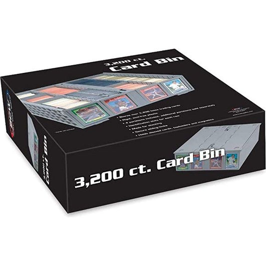 The BCW Card Bin is a premium version of the cardboard, 4-row Monster Box. Instead of corrugated cardboard, Card Bins are made from durable, acid-free plastic.
Card Bins have a pair of hinged lids that tuck under the bins when open. When closed, latches keep the lids shut and cards secure.
Card Bins are stackable with feet on the bottom that rest in the lid of the bin below it to prevent sliding.
The rows in the bins are notched along the top to hold removable partitions. Four Card Bin Partitions come with