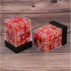 36 individual D6 dice in a container.