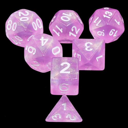 Galactic Dice Acrylic HD Dice Sets - Candy Luxury (Pink Sparkle & White) Set of 7 Dice | Galactic Toys & Collectibles