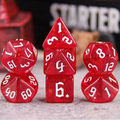 A 7 pcs Polyhedral dice set used for Dungeons and Dragons, MTG , RPG Games etc.
The dice included are 1- D4,1- D6,1- D8,1- D10,1- D00,1- D12, and 1- D20
