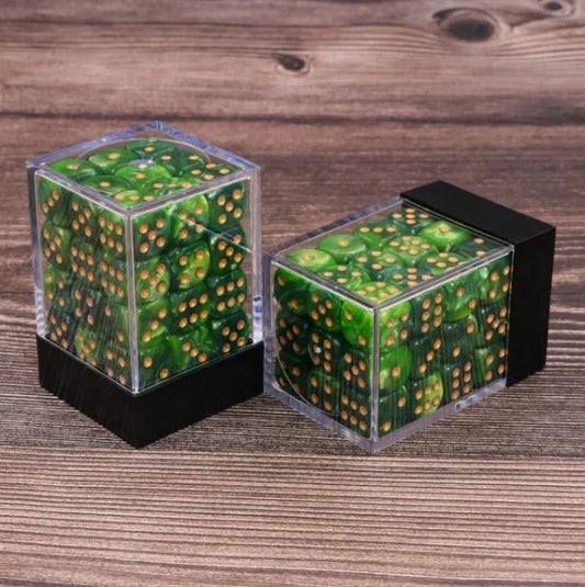 36 individual D6 dice in a container.