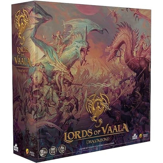A strategy/area control board game where armies and dragons race to harvest ten vaala tokens using predictive strategy.