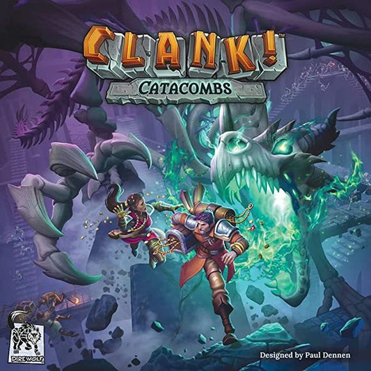 The catacombs of the skeletal dragon Umbrok Vessna are mysterious and dangerous. Portals transport you all around the dungeon depths. Wayshrines offer vast riches to intrepid explorers. Prisoners are counting on you to free them. Ghosts, once disturbed, may haunt you to death. Despite all that, it's time to leave the board behind with Clank! Catacombs, a standalone deck-building adventure.

Each trip into the catacombs is unique since you lay tiles to create the dungeon. You can play using only the all-new