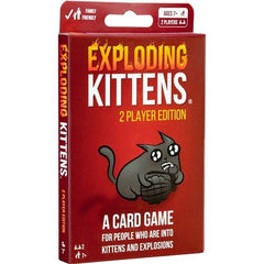 A 2-player card game for people who are into kittens and explosions and laser beams and sometimes goats. This compact 2-player edition of Exploding Kittens lets you go head to head with just one other person, whenever, wherever. Exploding Kittens is a highly strategic, kitty-powered version of Russian Roulette. Draw an Exploding Kitten and you lose. Play and use other cards to make someone else draw the Exploding Kitten, so they lose and you win.