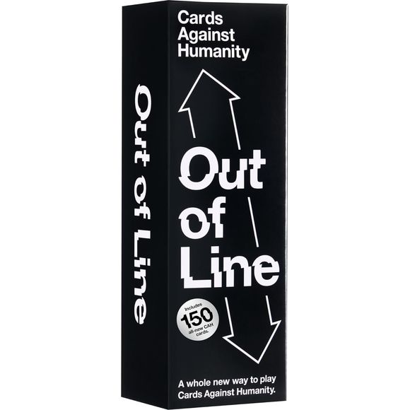 Out of Line is a whole new way to play Cards Against Humanity. It's a fresh game to play with all of your old cards, plus 150 totally new ones!

Each player selects one Line card and places it face up on the table. Each Line is a spectrum between two extremes, like "Smells Bad" to "Smells Good." Players take turns placing their Cards Against Humanity white cards on each Line, and then try to guess the correct order that they belong. Can you and your friends work together to keep everything in line?