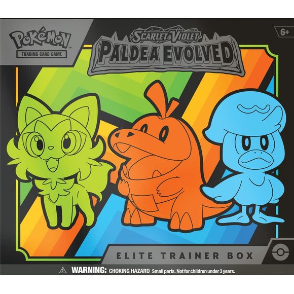 (Release Date: 06/09/2023)

9 Pokémon TCG: Scarlet & Violet 2 booster packs,1 full-art foil promo card, 65 card sleeves, 45 Pokémon TCG Energy cards, A player’s guide to the Scarlet & Violet 2 expansion,6 damage-counter dice,1 competition-legal coin-flip die,2 plastic condition markers,A collector’s box to hold everything, with 4 dividers to keep it organized, A code card for Pokémon Trading Card Game Live.
Energy surges as new powers awaken and perilous legends are revealed! First partners Meowscarada ex,
