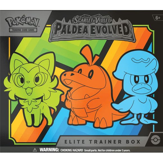 (Release Date: 06/09/2023)

9 Pokémon TCG: Scarlet & Violet 2 booster packs,1 full-art foil promo card, 65 card sleeves, 45 Pokémon TCG Energy cards, A player’s guide to the Scarlet & Violet 2 expansion,6 damage-counter dice,1 competition-legal coin-flip die,2 plastic condition markers,A collector’s box to hold everything, with 4 dividers to keep it organized, A code card for Pokémon Trading Card Game Live.
Energy surges as new powers awaken and perilous legends are revealed! First partners Meowscarada ex,
