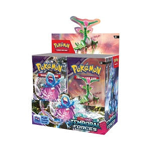 Ancient & Future Powers Endure! The ranks of Ancient and Future Pokemon continue to grow! Walking Wake ex breaks free of the past alongside Raging Bolt ex, while Iron Leaves ex delivers high-tech justice with Iron Crown ex. Outside Area Zero, Wugtrio and Farigiraf shift types as Tera Pokemon ex, and Pokemon Trainers everywhere prepare for the return of ACE SPEC cards with uniquely powerful effects. A rupture in time brings wild beasts and cyber visions to battle in the Scarlet & Violet-Temporal Forces expan