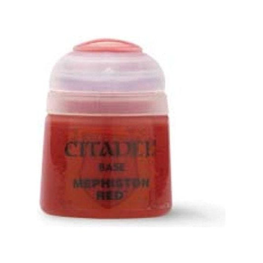 Mephiston Red is a Citadel Base paint. Citadel Base paints are high quality acrylic paints specially formulated for basecoating your Citadel miniatures quickly and easily. They are designed to give a smooth matte finish over black or white undercoats with a single layer. This pot contains 12ml of Mephiston Red, one of 34 Base paints in the Citadel Paint range. As with all of our paints, it is a non-toxic, water-based acrylic paint designed for use on plastic, metal, and resin Citadel miniatures.