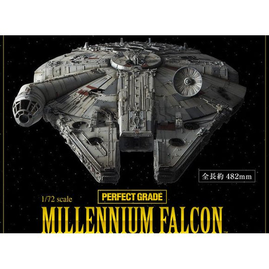 The Millennium Falcon, as seen in the celebrated first 1977 film "Star Wars: A New Hope" joins the Perfect Grade series, Bandai's flagship line of premium grade, ultra-detailed plastic model kits. Designed with total accuracy in mind, the kit is based on thorough research of the 1.7M studio model used in the film. It features faithful detail such as the cockpit and laser cannons, no compromises were made in the sculpting of the kit. Includes an LED unit to illuminate the engines, landing gear, cockpit and b
