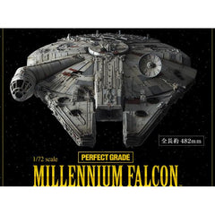 The Millennium Falcon, as seen in the celebrated first 1977 film "Star Wars: A New Hope" joins the Perfect Grade series, Bandai's flagship line of premium grade, ultra-detailed plastic model kits. Designed with total accuracy in mind, the kit is based on thorough research of the 1.7M studio model used in the film. It features faithful detail such as the cockpit and laser cannons, no compromises were made in the sculpting of the kit. Includes an LED unit to illuminate the engines, landing gear, cockpit and b