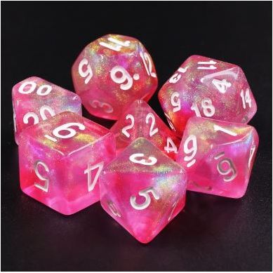 Galactic Dice Acrylic HD Dice Sets - Pink Bunny (Pink, Yellow, & White) Set of 7 Dice | Galactic Toys & Collectibles