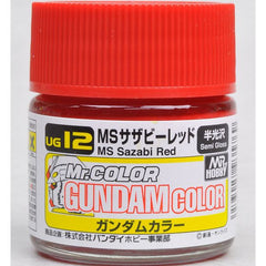 Mr Gundam Color paint, suitable for hand brushing & airbrushing, with good adhesion & fast drying is one of the finest scale modelling / hobby paints available. Solvent-based Acrylic, thin with Mr Color Thinner or Mr Color Levelling Thinner. Treat paint as a lacquer.  UG12 MS Sazabi Red Paint. 10ml screw top bottle.