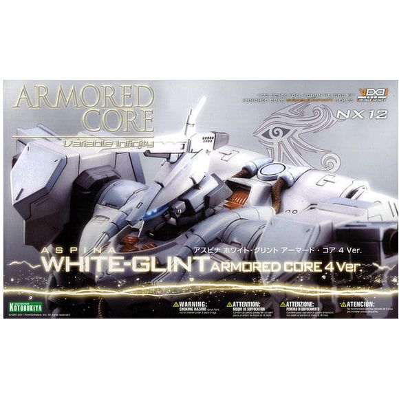 The Aspina White-Glint from "Armored Core 4" returns to Kotobukiya's model-kit lineup! White-Glint sports its massive Laser Cannon and Over Boost on its back, and snaps together without the need for glue or paint. Kotobukiya includes a detailed color guide in case you'd like to paint the kit. This kit can also be combined with Kotobukiya's "Armored Core V.I."-series kits to create your own custom machine!